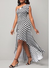 Dip Hem Stripe Print Color Block Dress