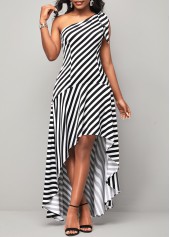 Dip Hem Stripe Print Color Block Dress