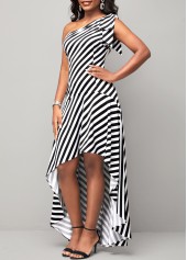 Dip Hem Stripe Print Color Block Dress