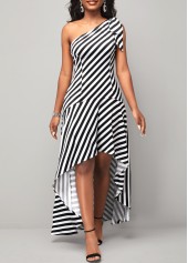 Dip Hem Stripe Print Color Block Dress