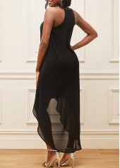 Glitter Fabric Stitching Bib Neck Black Dress