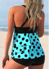 Layered Ruffle Hem Polka Dot Cyan Swimdress Set