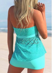Cyan Lace Patchwork Bowknot Tankini Set