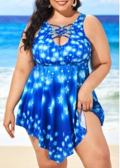 Star Print Plus Size Blue Swimdress and Panty