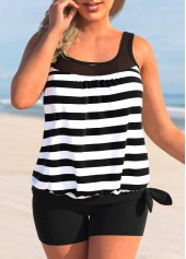 Striped Wide Strap Black Tankini Top-No Bottom