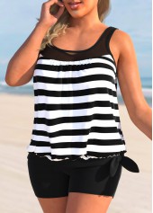 Striped Wide Strap Black Tankini Top-No Bottom