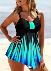 Ombre Patchwork Cyan Tankini Set