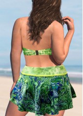Paisley Print Green Plus Size High Waisted Bikini Set