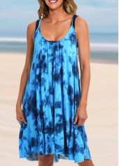 Blue Tie Dye Print Spaghetti Strap Cover Up Dress