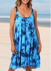 Blue Tie Dye Print Spaghetti Strap Cover Up Dress