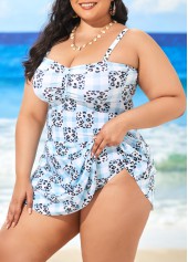 Plaid Plus Size Leopard Light Blue Swimdress and Panty