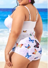 White Plus Size Butterfly Print One Piece Swimwear