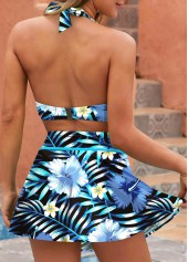 Floral Print Halter High Waist Blue Bikini Set