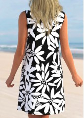 Floral Print Black Cross Strap Cover Up