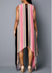 Embellished Neck Stripe Print Pink Dress