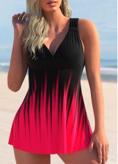 Rose Red Ombre Print Wide Strap Swimdress Top-No Bottom