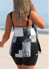 Black Geometric Print Plus Size Tankini Set
