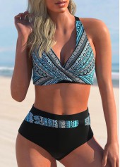 Tribal Print High Waisted Black Bikini Set