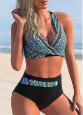 Tribal Print High Waisted Black Bikini Set