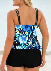 Plus Size Tropical Print Blue Tankini Top-No Bottom