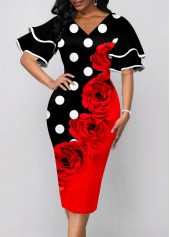 Polka Dot Layered Bell Sleeve Color Block Dress