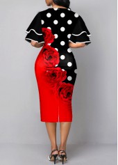 Polka Dot Layered Bell Sleeve Color Block Dress