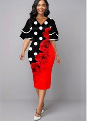 Polka Dot Layered Bell Sleeve Color Block Dress
