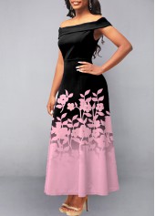 Black Floral Print Off Shoulder Dress