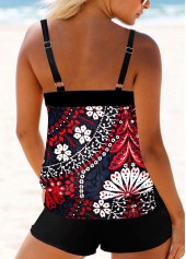 Multi Color Floral Print Double Straps Tankini Set
