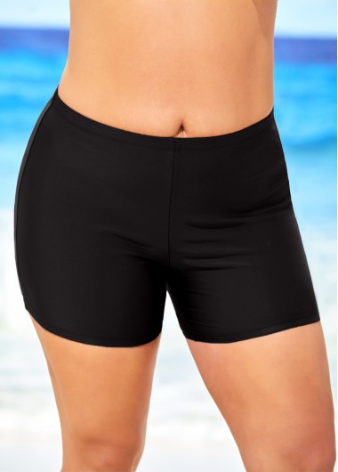 Rosewe Black Plus Size High Waisted Swimwear Shorts - 3X