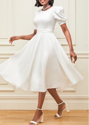 Rosewe White Dresses Open Back Valentines Design White Swing Dress - L