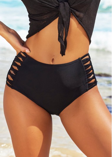 Rosewe Cross Strap Mid Waist Black Bikini Bottom - M