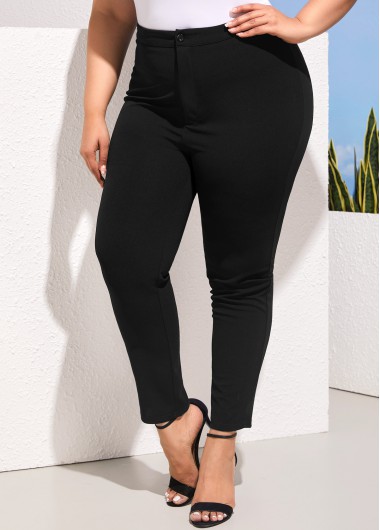 Rosewe Black Plus Size High Waist Pants - XL