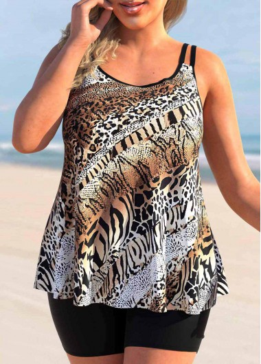 Rosewe Animal Pattern Plus Size Multi Color Tankini Top - 1X