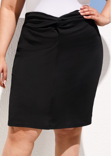 Rosewe Plus Size Twist Detail Black Skirt - 2XL