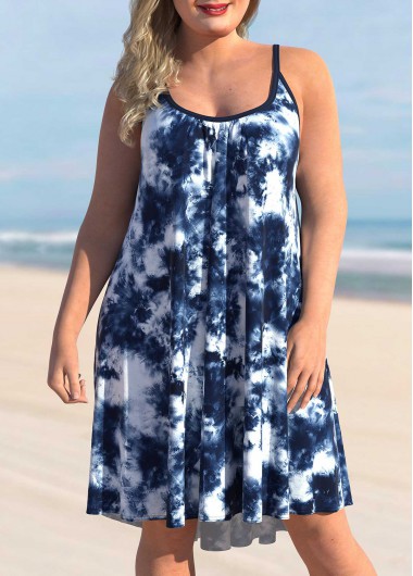 Rosewe Black Plus Size Tie Dye Print Cover Up Dress - 1X