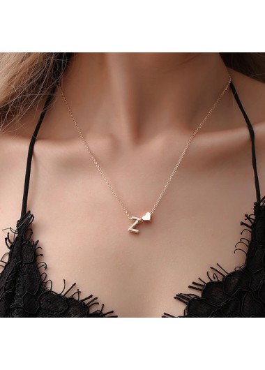 Rosewe Fashion Gold Heart and Letter Pendant Metal Detail Necklace - One Size