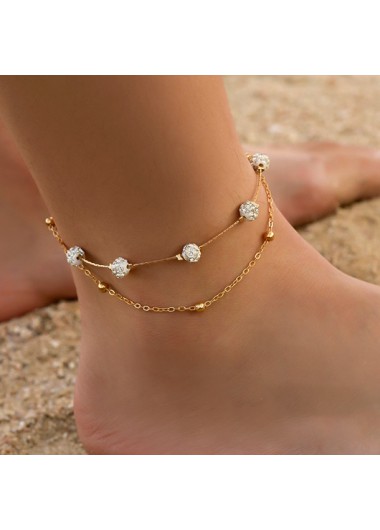 Rosewe Chic Rhinestone Design Layered Detail Gold Anklet - One Size