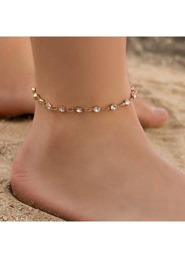 Rosewe Chic Gold Rhinestone Design Metal Detail Anklet - One Size