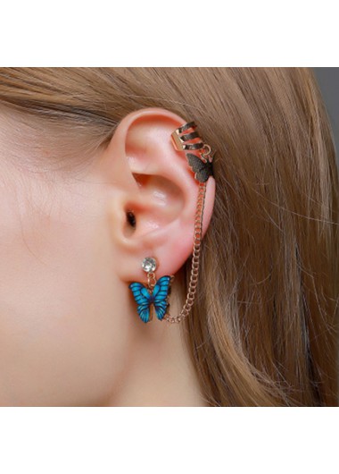 Rosewe Chic Butterfly Design Blue Metal Detail Earring - One Size