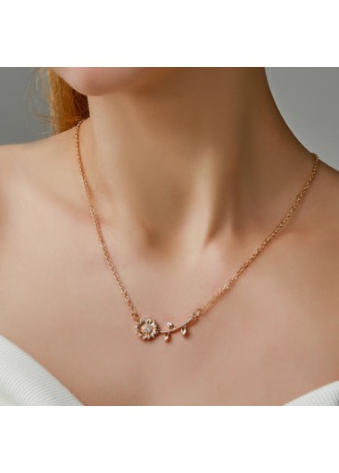 Rosewe Fashion Sunflower Design Gold Rhinestone Metal Detail Necklace - One Size