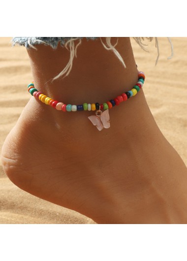 Rosewe Chic Colorful Beads Butterfly Design Metal Detail Anklet - One Size