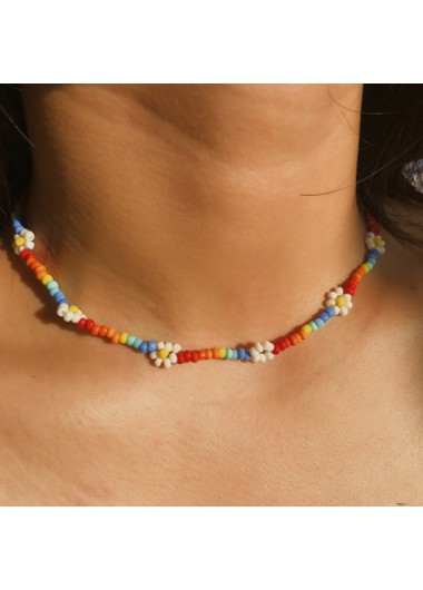 Rosewe Fashion Rainbow Color Beads Daisy Design Necklace - One Size