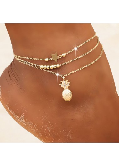 Rosewe Chic Star and Pineapple Design Gold Anklet Set - One Size