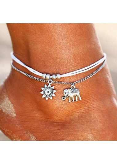 Rosewe Chic Elephant and Sun Design Silver Anklet Set - One Size