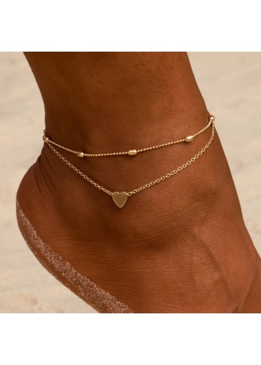 Rosewe Chic Heart Design Gold Metal Detail Anklet Set - One Size