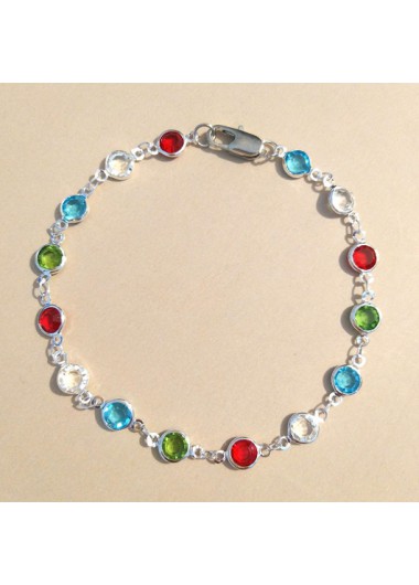 Rosewe Chic Metal Detail Crystal Rainbow Color Anklet - One Size