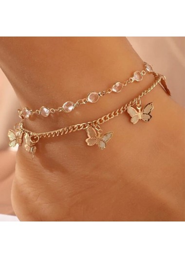 Rosewe Chic Layered Design Butterfly Detail Gold Anklet Set - One Size