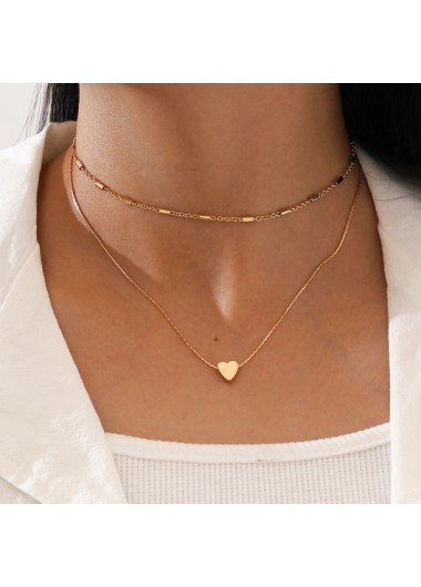 Rosewe Fashion Heart Design Metal Detail Gold Necklace Set - One Size