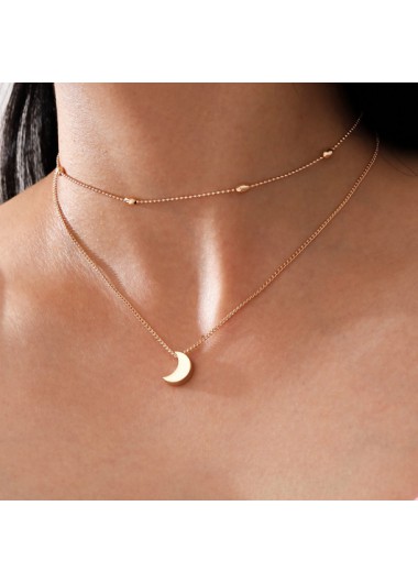 Rosewe Fashion Moon Design Metal Detail Gold Necklace - One Size